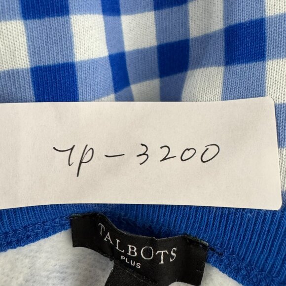 Talbots Gingham Sweatshirt 2X Blue White Long Sleeve‎ Cotton Blend NWT TP-3200 - Picture 2 of 7